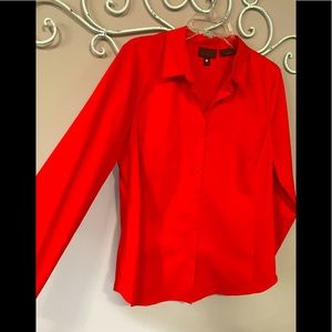 Red Collared Button Down Blouse by Worthington- full sleeve